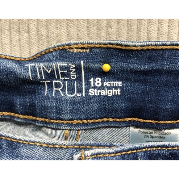Time And Tru Denim Jeans Size 18 Petite Straight Medium Wash Distressed - Picture 4 of 15